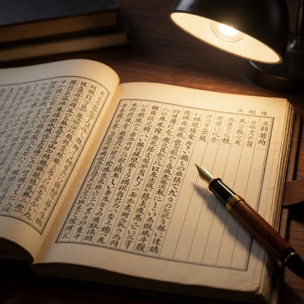 机の上に開かれた公文書の台帳